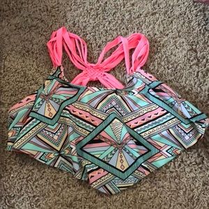 cute pink, sea foam green, and white swimsuit top